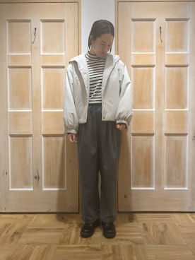 「冬」｜「アイテム（ノーカラージャケット）」を使った、かとうさん（レディース・160cm）の冬コーディネート
