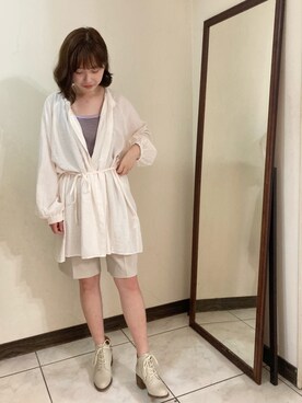 「LOWRYS FARM（ローリーズファーム）のラナテックショートパンツ　257849（その他パンツ、ホワイト系）」を使った、Minさん（レディース・162cm）の春コーディネート