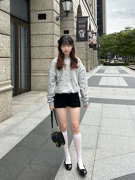 「GRL（グレイル）のリブニットショートパンツ（その他パンツ、ブラック系）」を使った、Minさん（レディース・162cm）の秋コーディネート