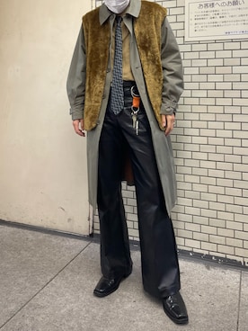 「MACKINTOSH PHILOSOPHY（ﾏｯｷﾝﾄｯｼｭ ﾌｨﾛｿﾌｨｰ）のアイテム（ステンカラーコート）」を使った、a_oさん（メンズ・181cm）の冬コーディネート