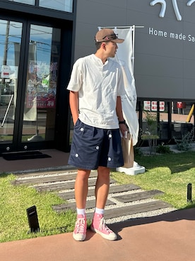 「アイテム（チノパンツ、ブルー系）」を使った、a_oさん（メンズ・181cm）の夏コーディネート
