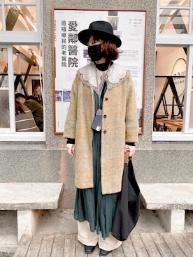 「studio CLIP（スタディオクリップ）のアイテム（ノーカラーコート）」を使った、Chine Chenさん（レディース・158cm）の冬コーディネート