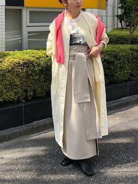 「Doux archives（ドゥアルシーヴ）のアイテム（ノーカラーコート）」を使った、yuri さん（レディース・162cm）の秋コーディネート