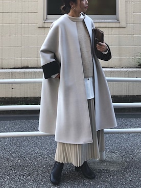 「Doux archives（ドゥアルシーヴ）のアイテム（ノーカラーコート）」を使った、yuri さん（レディース・162cm）の秋コーディネート