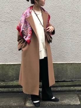 「Doux archives（ドゥアルシーヴ）のアイテム（ノーカラーコート）」を使った、yuri さん（レディース・162cm）の冬コーディネート