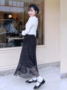 「ローリーズファーム(LOWRYS FARM)」｜「アイテム（ハンチング/ベレー帽）」を使った、Zola さん（レディース・162cm）の春コーディネート