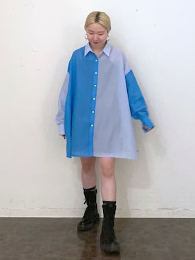 「ビッグシャツ」｜「アイテム（ブーツ）」を使った、ayanoさん（レディース・154cm）の春コーディネート
