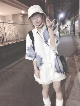 「HARE（ハレ）のボカシハナガラシャツ(HARE)（シャツ/ブラウス）」を使った、はるさん（レディース・157cm）の夏コーディネート
