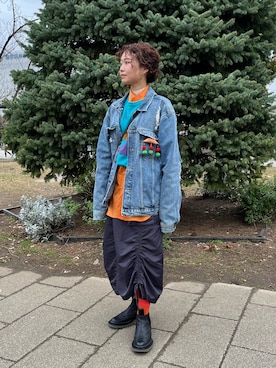 「ストリートカジュアル」｜「アイテム（デニムジャケット）」を使った、aikoさん（レディース・158cm）の春コーディネート