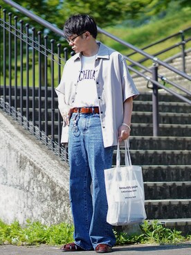 「Steven Alan（スティーブンアラン）のアイテム（サンダル）」を使った、ヒデさん（メンズ・165cm）の春コーディネート