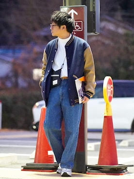 「デニムっていいよね」｜「アイテム（スタジャン）」を使った、ヒデさん（メンズ・165cm）の冬コーディネート