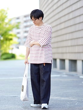 「Lui's（ルイス）のナローベルト（ベルト）」を使った、ヒデさん（メンズ・165cm）の夏コーディネート