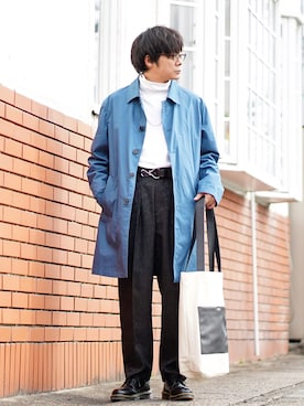 「レースアップシューズ」｜「アイテム（ステンカラーコート）」を使った、ヒデさん（メンズ・165cm）の冬コーディネート