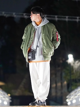 「アイテム（MA-1）」を使った、ヒデさん（メンズ・165cm）の冬コーディネート