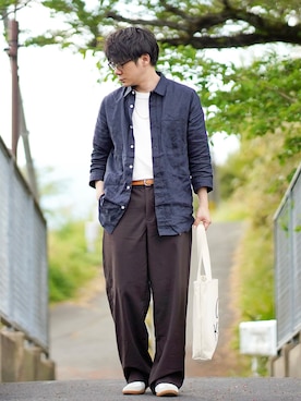 「Lui's（ルイス）のナローベルト（ベルト）」を使った、ヒデさん（メンズ・165cm）の春コーディネート