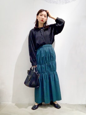 「LEPSIM（レプシィム）の２ＷＡＹチビスタンドブラウス　219653（シャツ/ブラウス）」を使った、yoshikaさん（レディース・156cm）の秋コーディネート