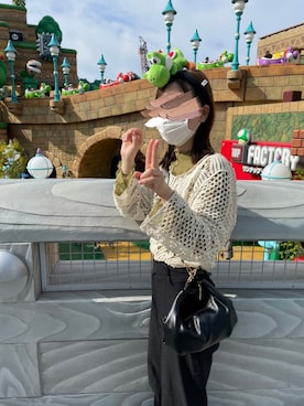 「mecherieのアイテム（ショルダーバッグ、ブラック系）」を使った、もえかさん（レディース・152cm）の春コーディネート