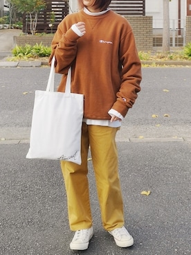「EDWIN」｜「アイテム（スウェット）」を使った、RIyO.さん（レディース・159cm）の冬コーディネート