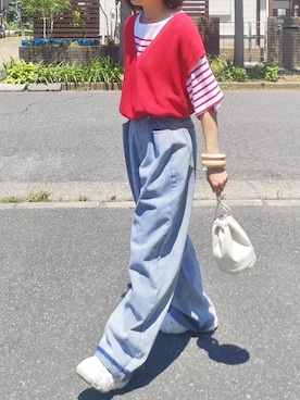 「LOWRYS FARM（ローリーズファーム）のウッドバングル　880326（バングル/リストバンド）」を使った、RIyO.さん（レディース・159cm）の夏コーディネート