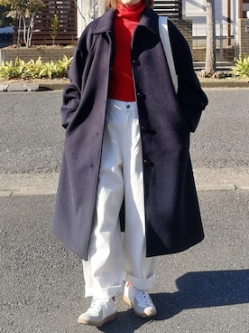 「ジャーマントレーナー」｜「アイテム（ステンカラーコート）」を使った、RIyO.さん（レディース・159cm）の冬コーディネート