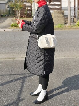 「Traditional Weatherwear」｜「アイテム（ノーカラーコート）」を使った、RIyO.さん（レディース・159cm）の冬コーディネート