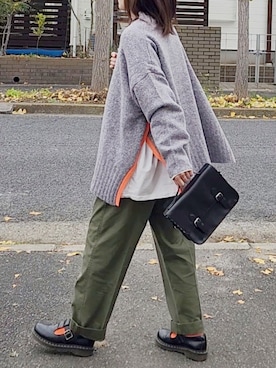 「MERLOT（メルロー）のフェイクレザーサッチェルBAG（ショルダーバッグ）」を使った、RIyO.さん（レディース・159cm）の秋コーディネート