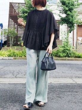 「ミントグリーン」｜「アイテム（ボストンバッグ）」を使った、RIyO.さん（レディース・159cm）の夏コーディネート