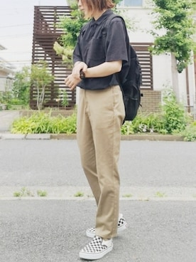 「メンズライク女子」｜「アイテム（スリッポン）」を使った、RIyO.さん（レディース・159cm）の夏コーディネート