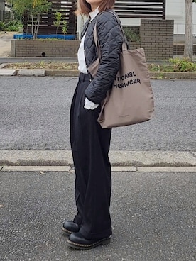 「Traditional Weatherwear」｜「アイテム（ノーカラージャケット）」を使った、RIyO.さん（レディース・159cm）の秋コーディネート