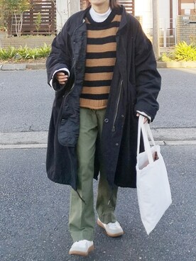 「ジャーマントレーナー」｜「アイテム（モッズコート）」を使った、RIyO.さん（レディース・159cm）の冬コーディネート