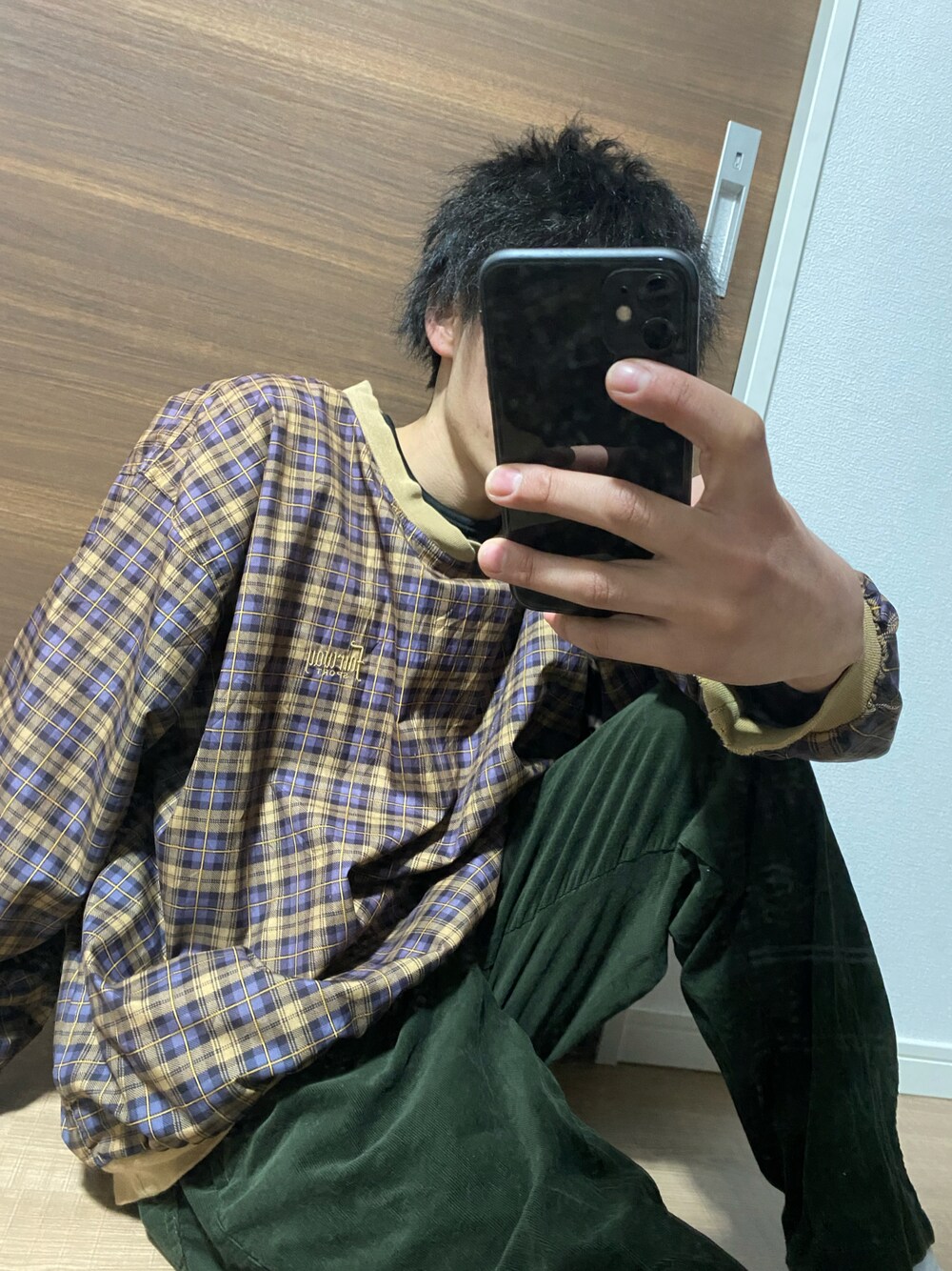 「お洒落さんとつながりたい、低身長、低身長コーデ、古着、古着MIX、古着好きな人と繋がりたい」｜「GUのアイテム（その他パンツ、グリーン系）」を使った、ふみ【相互】さん（メンズ・166cm）の冬コーディネートの1枚目の写真