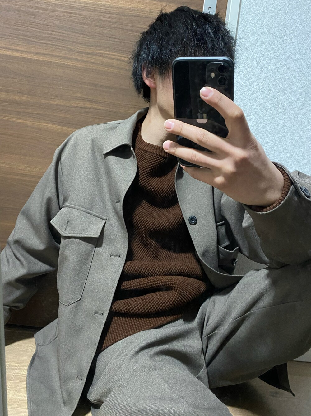 「セットアップ、おしゃれさんと繋がりたい、低身長、低身長コーデ、キレイめ、冬コーデ、フォロバ100％」｜「GUのアイテム（ジャケット/アウター、ブラウン系）」を使った、ふみ【相互】さん（メンズ・166cm）の冬コーディネートの1枚目の写真