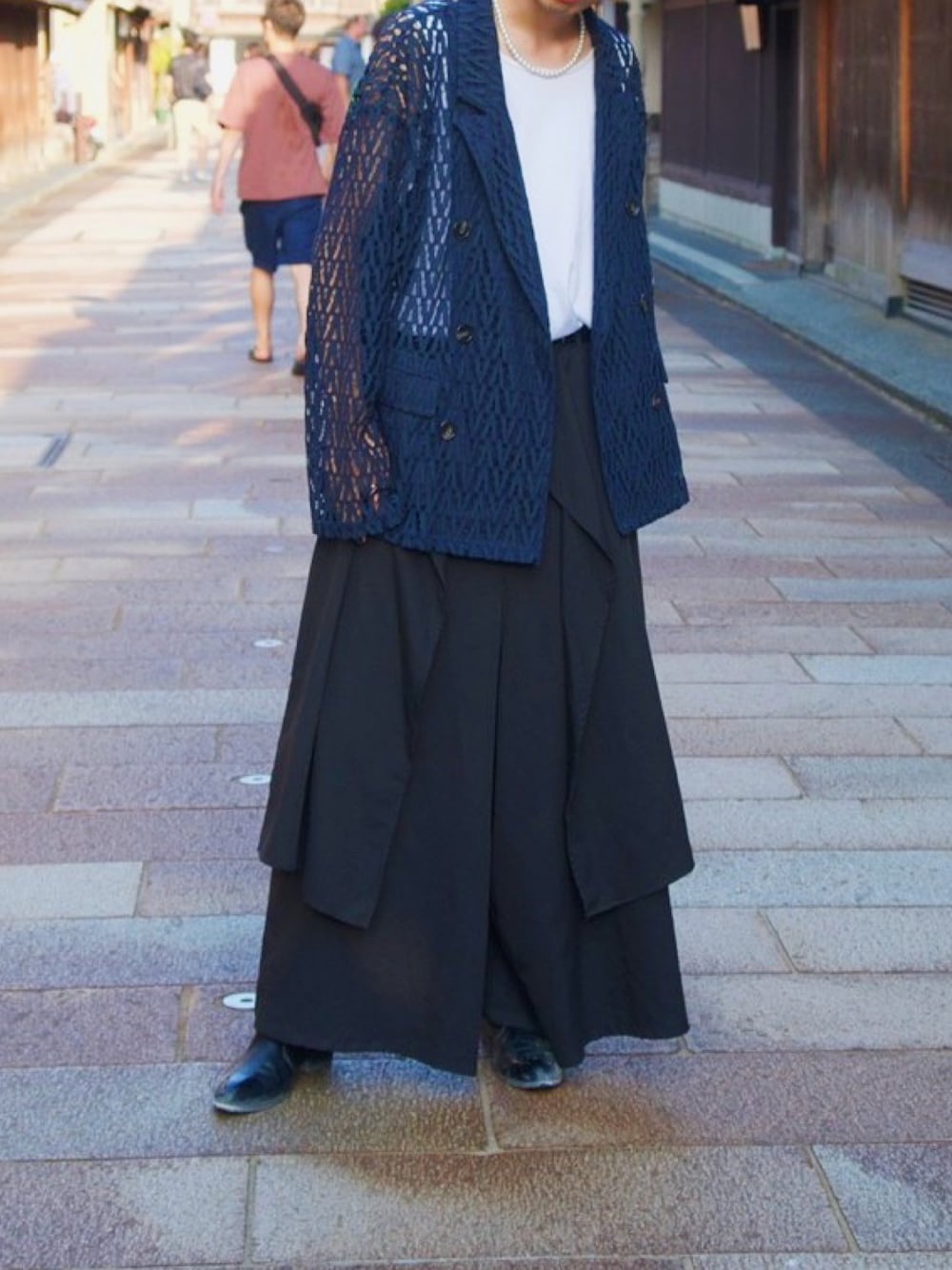 「金沢、秋服まるっと大公開、秋服、秋服コーデ、メンズコーデ、メンズファッション、モード、キレイめ、レースジャケット、スカンツ、Ellno Loset、selleglant、ジャケット」｜「Ellno Losetのロングスカンツ/セットアップ対応（スカート、ブラック系）」を使った、rikuto___24さん（メンズ・173cm）の秋コーディネートの1枚目の写真