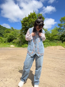 「HOOK（フック）のアイテム（ベスト）」を使った、優奈さん（レディース・153cm）の夏コーディネート