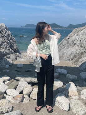 「海」｜「アイテム（スラックス）」を使った、yuuu.sさん（レディース・165cm）の夏コーディネート