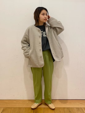 「ノーカラー」｜「アイテム（スウェット）」を使った、emariさん（レディース・152cm）の冬コーディネート