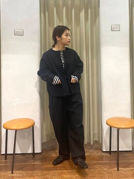「newarrival」｜「アイテム（ノーカラージャケット）」を使った、emariさん（レディース・152cm）の冬コーディネート