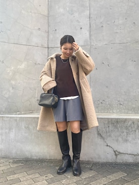 「アイテム（ステンカラーコート）」を使った、emariさん（レディース・152cm）の秋コーディネート
