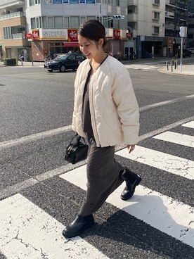 「アイテム（ダウンジャケット/コート）」を使った、emariさん（レディース・152cm）の秋コーディネート