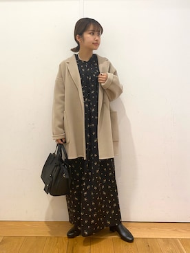 「黒ワンピ」｜「アイテム（その他アウター）」を使った、emariさん（レディース・152cm）の冬コーディネート