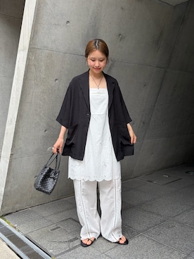 「URBAN RESEARCH（アーバンリサーチ）のカットワークレースイージーパンツ（その他パンツ、ホワイト系）」を使った、emariさん（レディース・152cm）の夏コーディネート