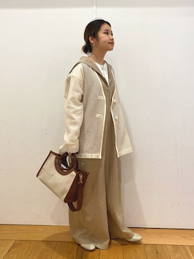 「ノーカラージャケット」｜「アイテム（オールインワン・サロペット）」を使った、emariさん（レディース・152cm）の春コーディネート