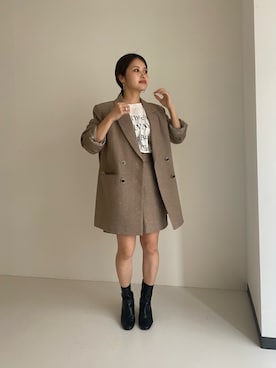 「アイテム（テーラードジャケット、パープル系）」を使った、emariさん（レディース・152cm）の秋コーディネート