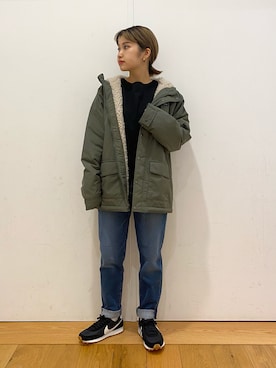 「防寒」｜「アイテム（その他）」を使った、emariさん（レディース・152cm）の秋コーディネート