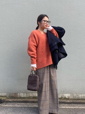 「アイテム（ピーコート）」を使った、emariさん（レディース・152cm）の秋コーディネート