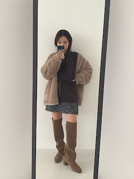 「冬の注目アウター」｜「アイテム（ノーカラージャケット）」を使った、emariさん（レディース・152cm）の秋コーディネート