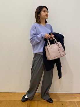 「ストレートパンツ」｜「アイテム（チェスターコート）」を使った、emariさん（レディース・152cm）の冬コーディネート