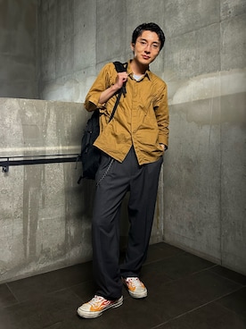 「アイテム（スラックス）」を使った、　　列車男さん（メンズ・170cm）の秋コーディネート