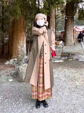 Vivienne Westwood ベレー帽 ベージュ 冬コーデ Vivienne Westwoodのハンチング/ベレー帽（ベージュ系）を使った