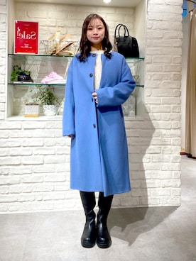 「FREE'S MART（フリーズマート）のアイテム（ノーカラーコート）」を使った、rionさん（レディース・152cm）の冬コーディネート